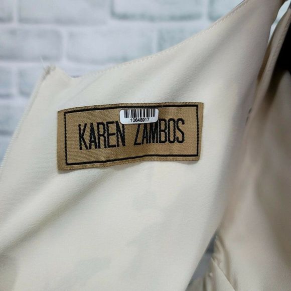 Karen Zambos Size M Rhys Grey Ivory Printed Crepe Cutout Sheath Dress - Picture 11 of 12